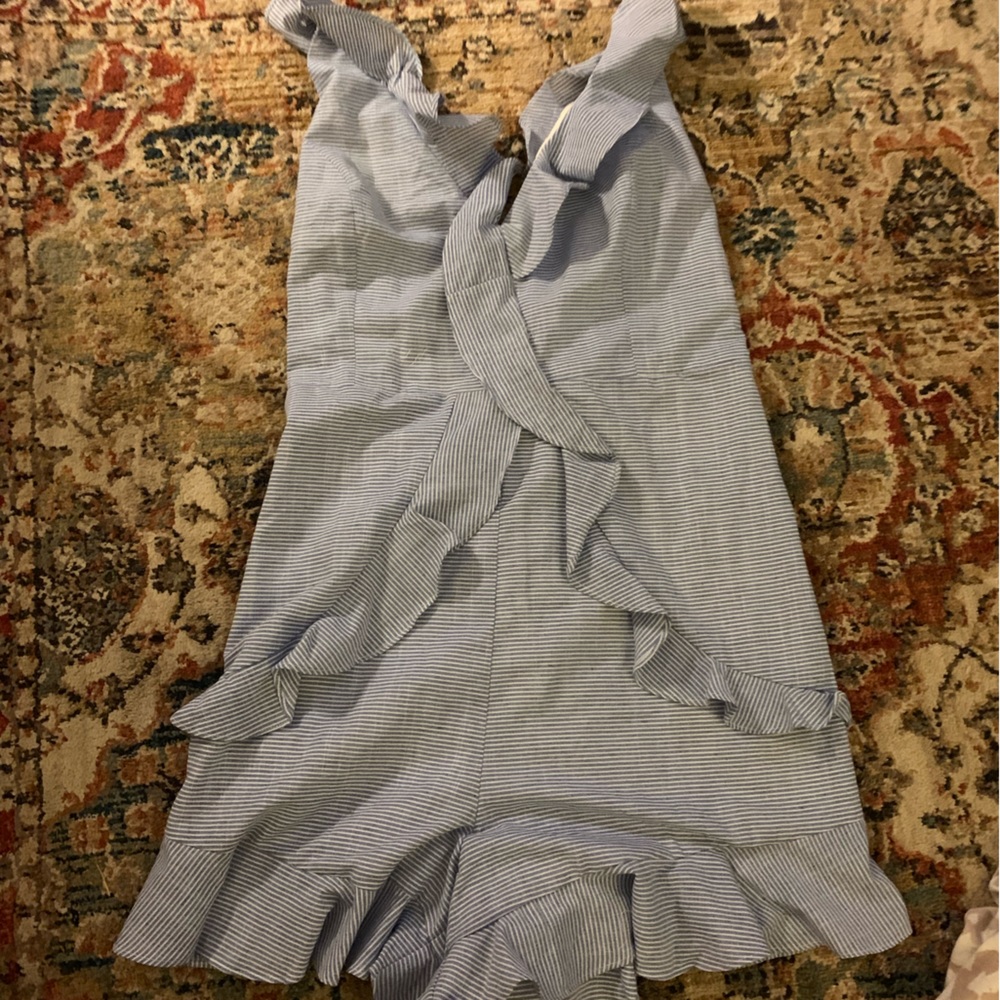 Pin stripe light blue ruffled romper